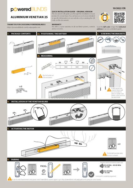 Quick guides PoweredBLINDS : guides d'installation de produits d'intérieur